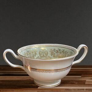 Wedgwood Columbia Gold Sage Green Footed Cream Soup Bowl Griffin And Roses China